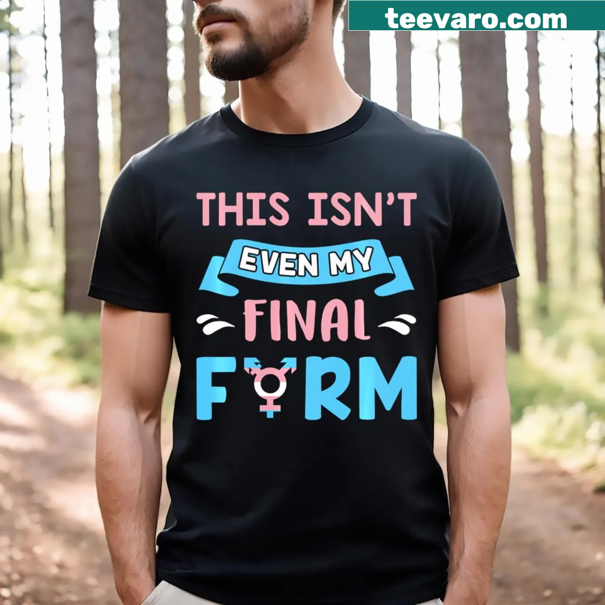 Text design for non-binary pride t-shirt — on a men's t-shirt