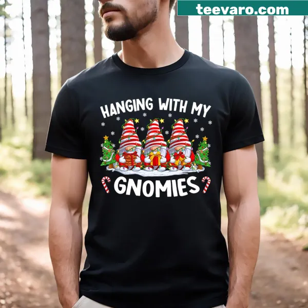Cute T-shirt featuring playful gnomes for Christmas fun