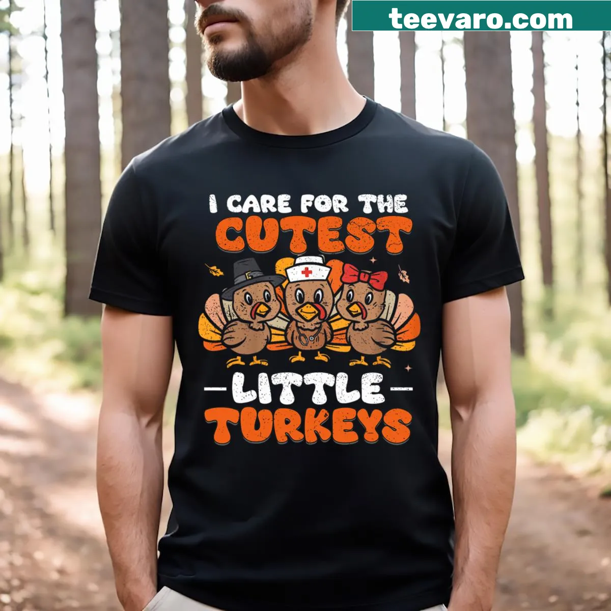 Thanksgiving T-shirt for nurses with cute turkey saying — on a men's t-shirt