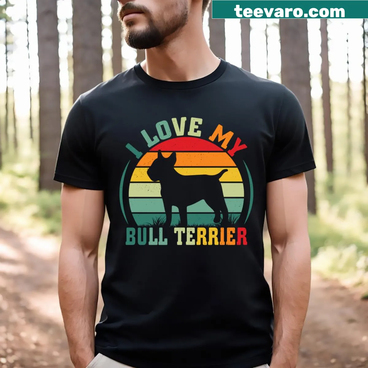 T-shirt featuring the phrase 'I Love My Bull Terrier' for dog lovers — on a men's t-shirt