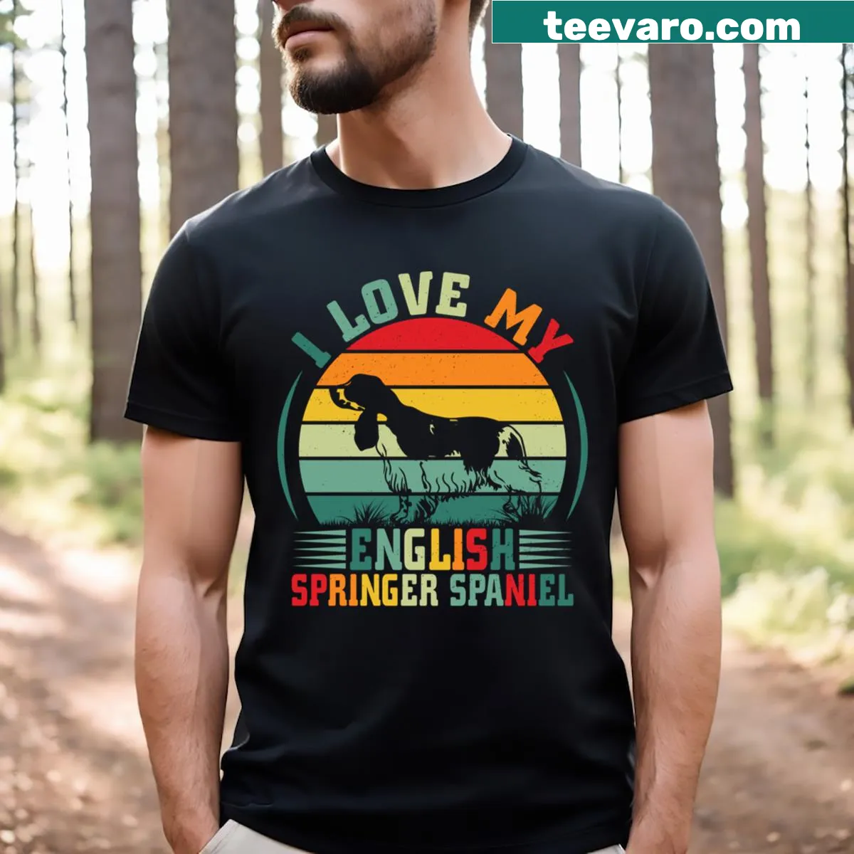 T-shirt for dog lovers featuring 'I Love My English Springer Spaniel.' — on a men's t-shirt
