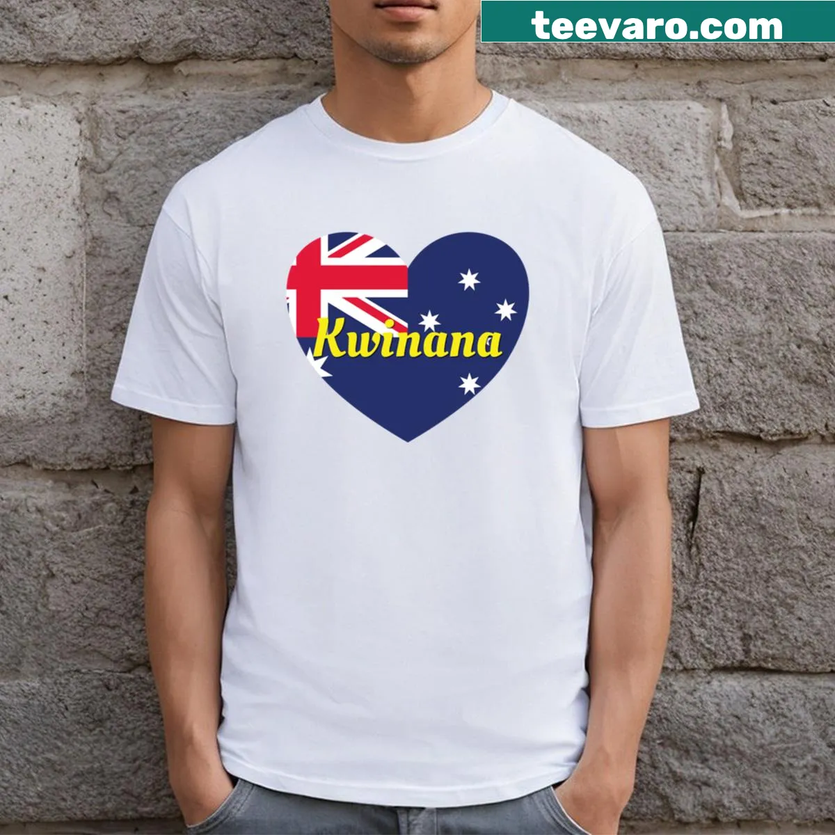 Australian flag heart design on Kwinana T-shirt — on a men's t-shirt