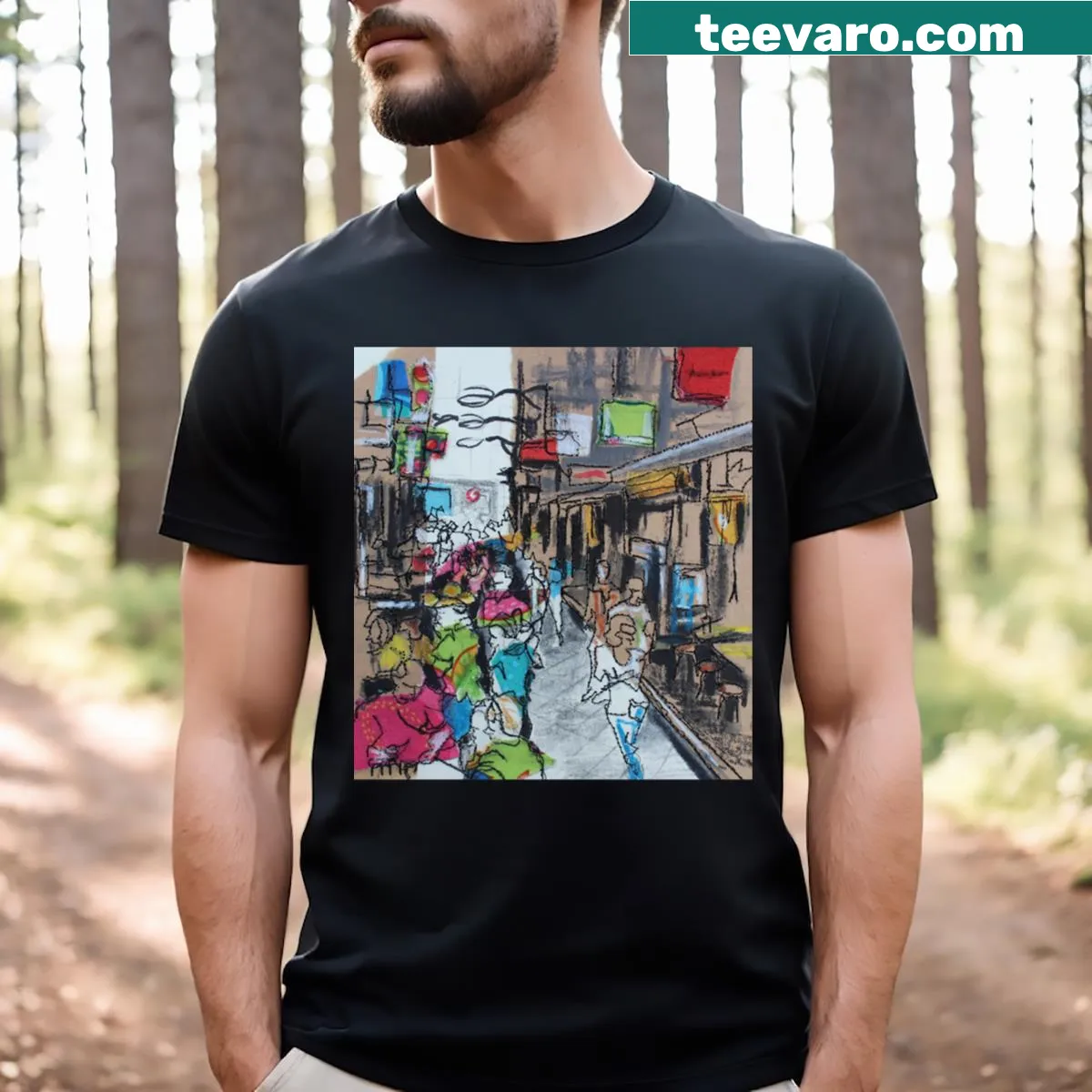Thread sketch design t-shirt inspired by Melbourne's laneways — on a men's t-shirt