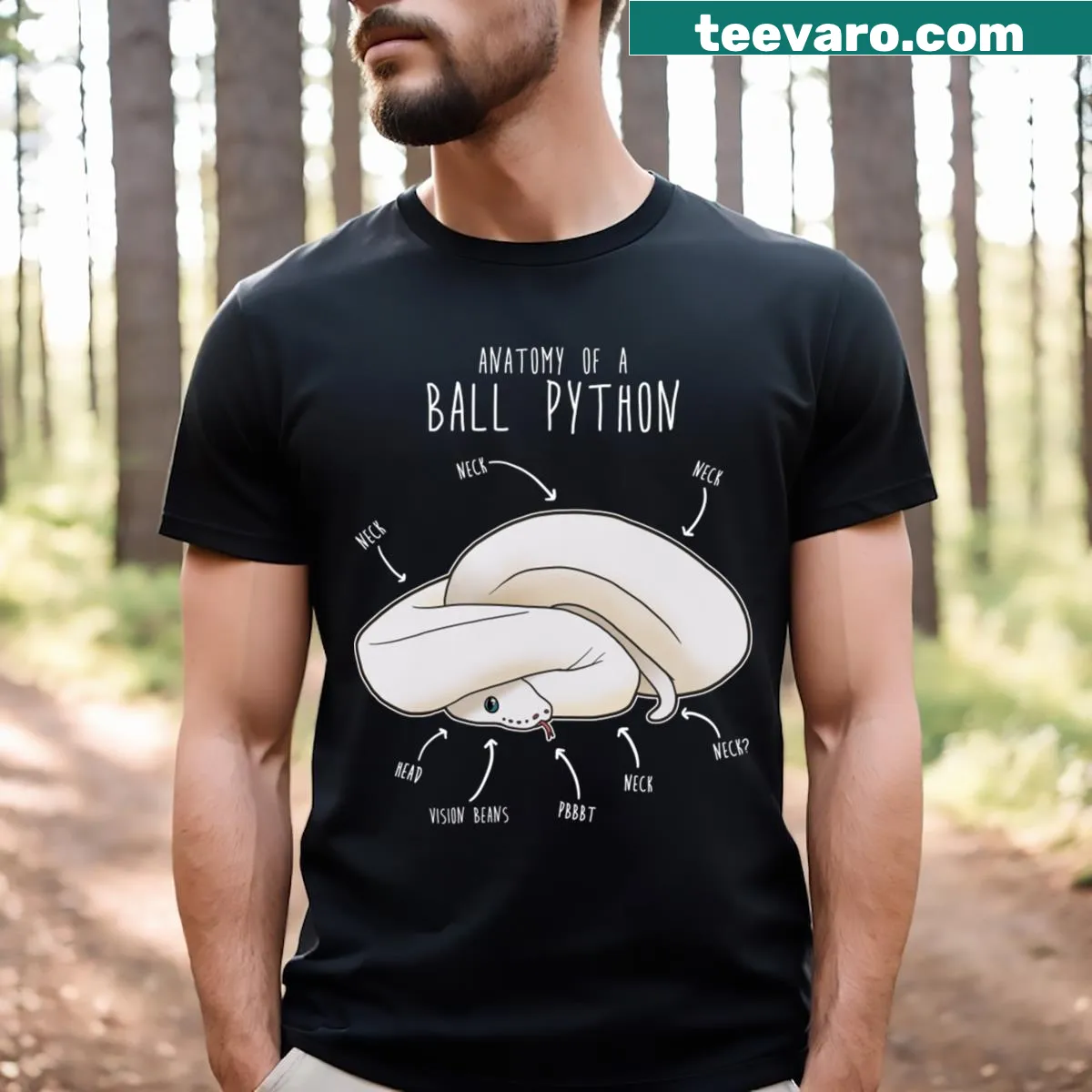 Illustration of leucistic ball python anatomy on T-shirt — on a men's t-shirt