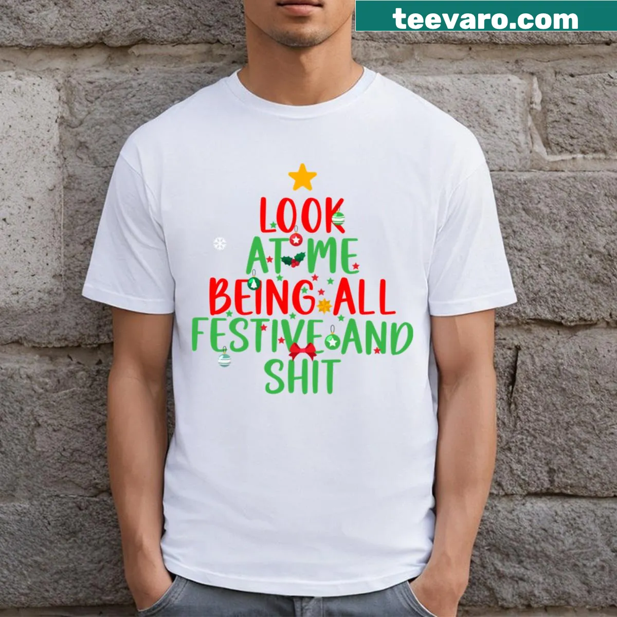 Funny Christmas saying on a festive holiday t-shirt — on a men's t-shirt