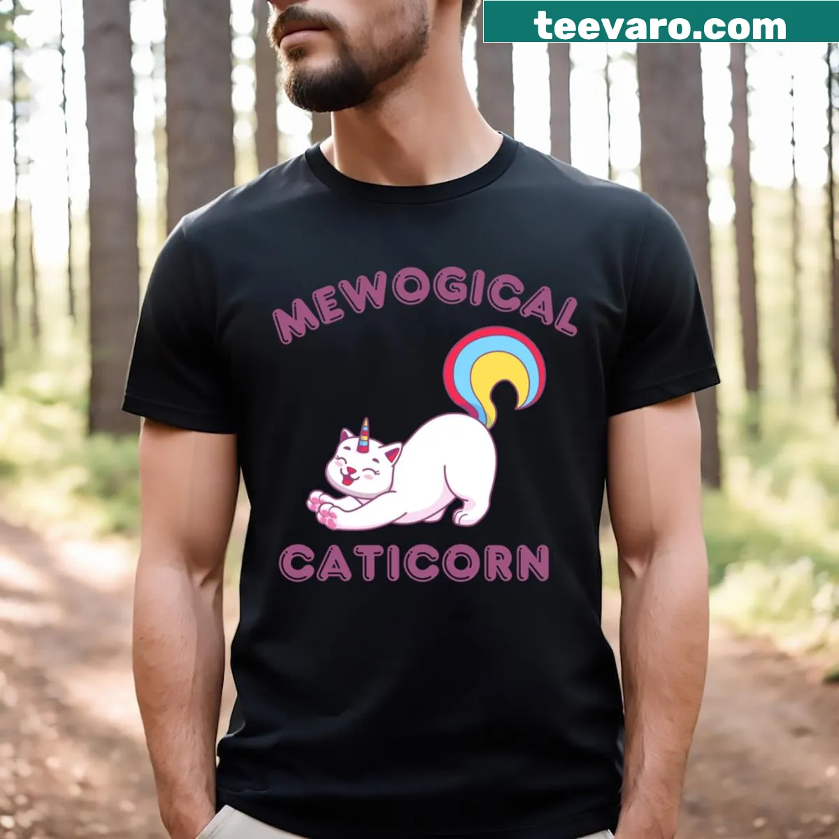 Funny t-shirt featuring a caticorn graphic for cat lovers — on a men's t-shirt
