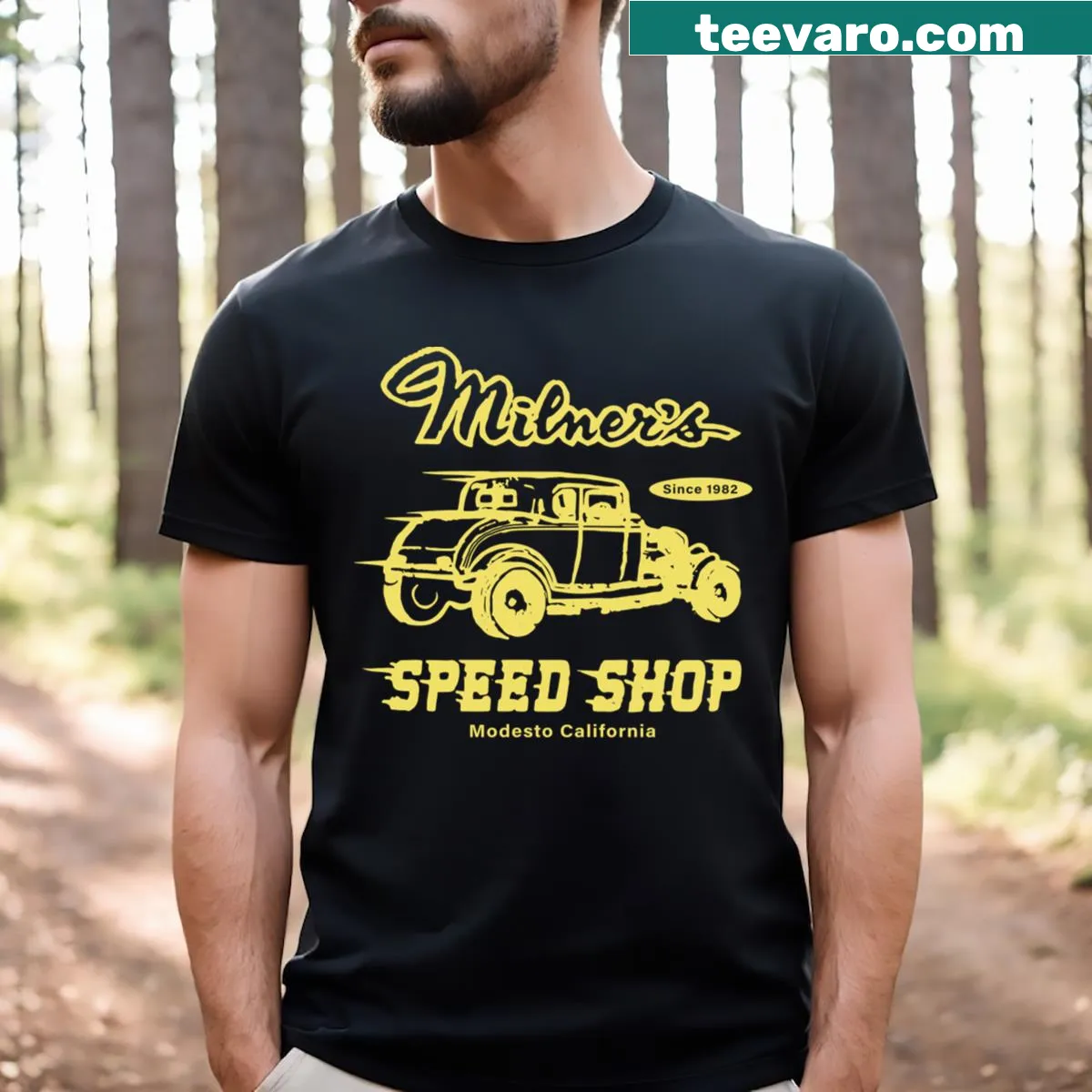 Vintage hot rod graphic t-shirt inspired by American Graffiti — on a men's t-shirt