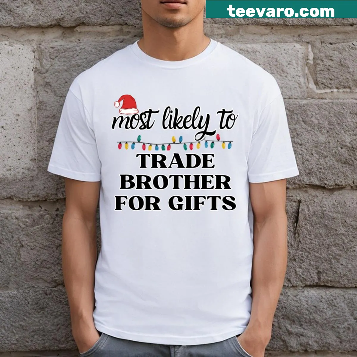 Funny family Christmas shirt about matching pajamas — on a men's t-shirt