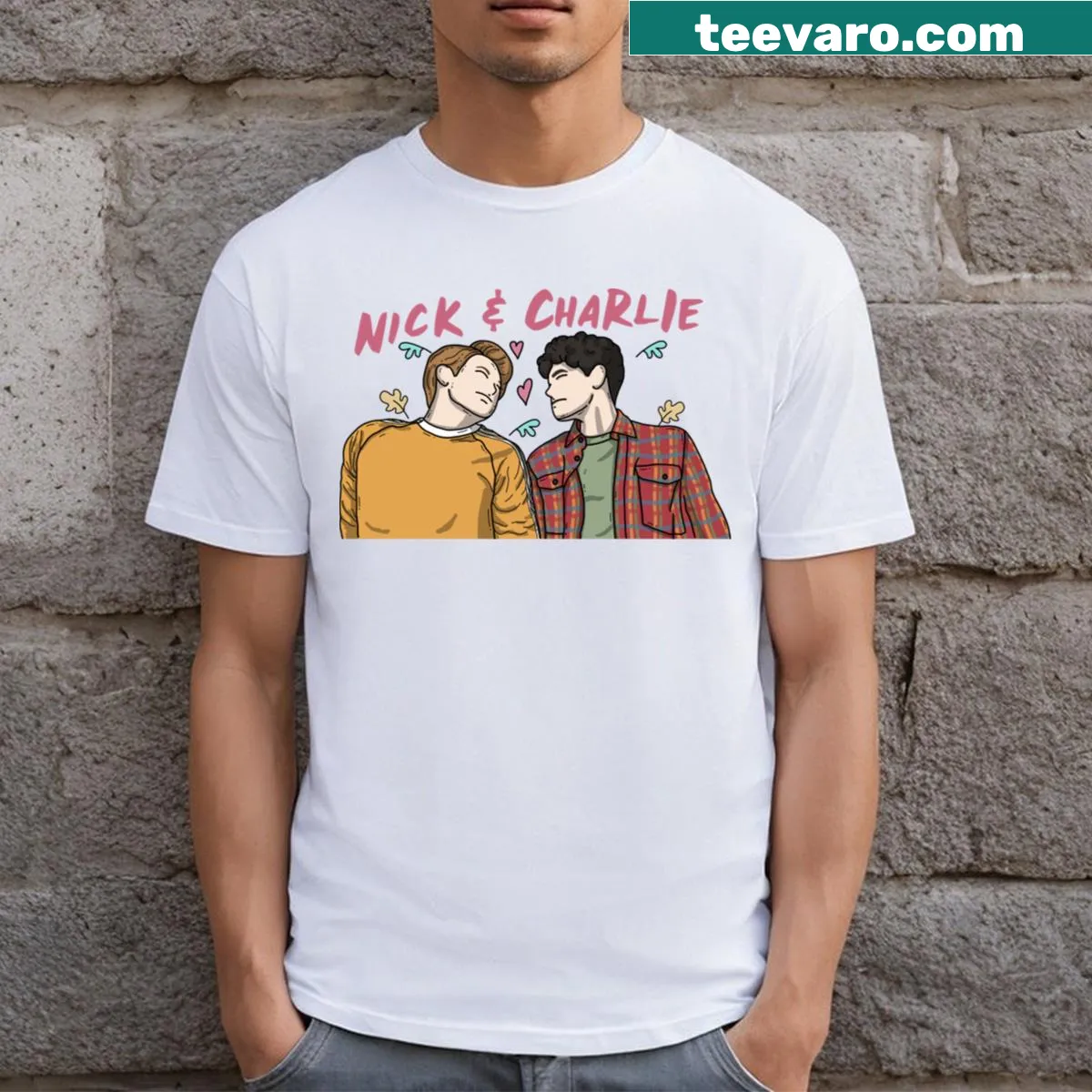 Cute illustration of Nick and Charlie enjoying happy times on a t-shirt — on a men's t-shirt