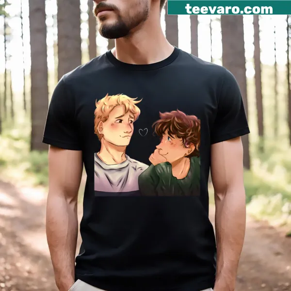Nick Nelson and Charlie Spring illustration on T-shirt