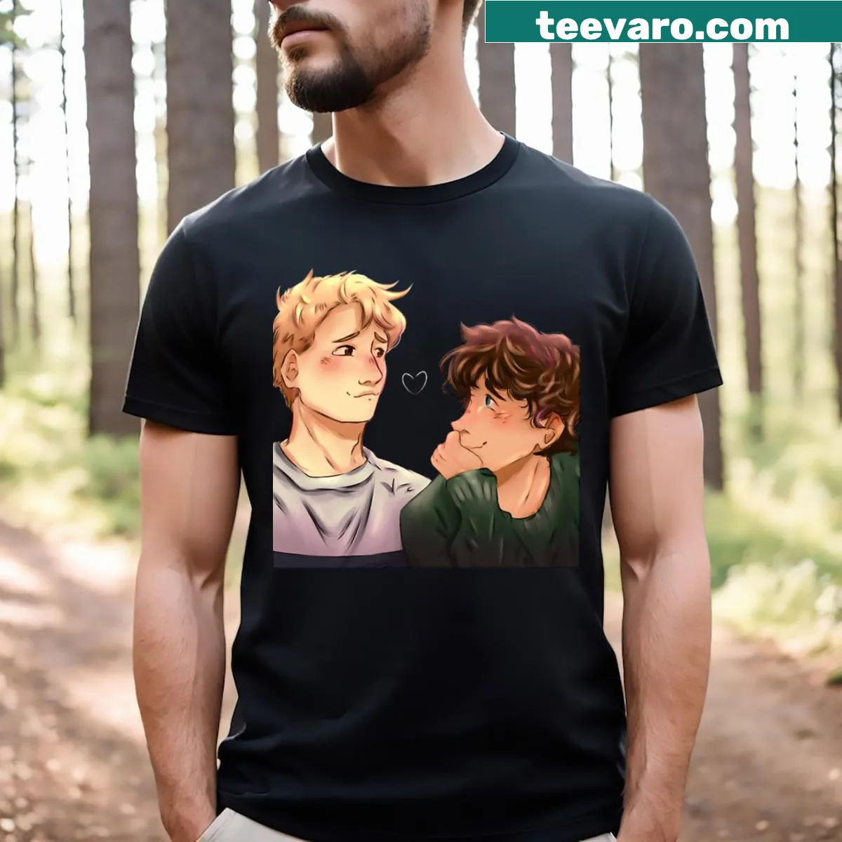 Nick Nelson and Charlie Spring illustration on T-shirt — on a men's t-shirt