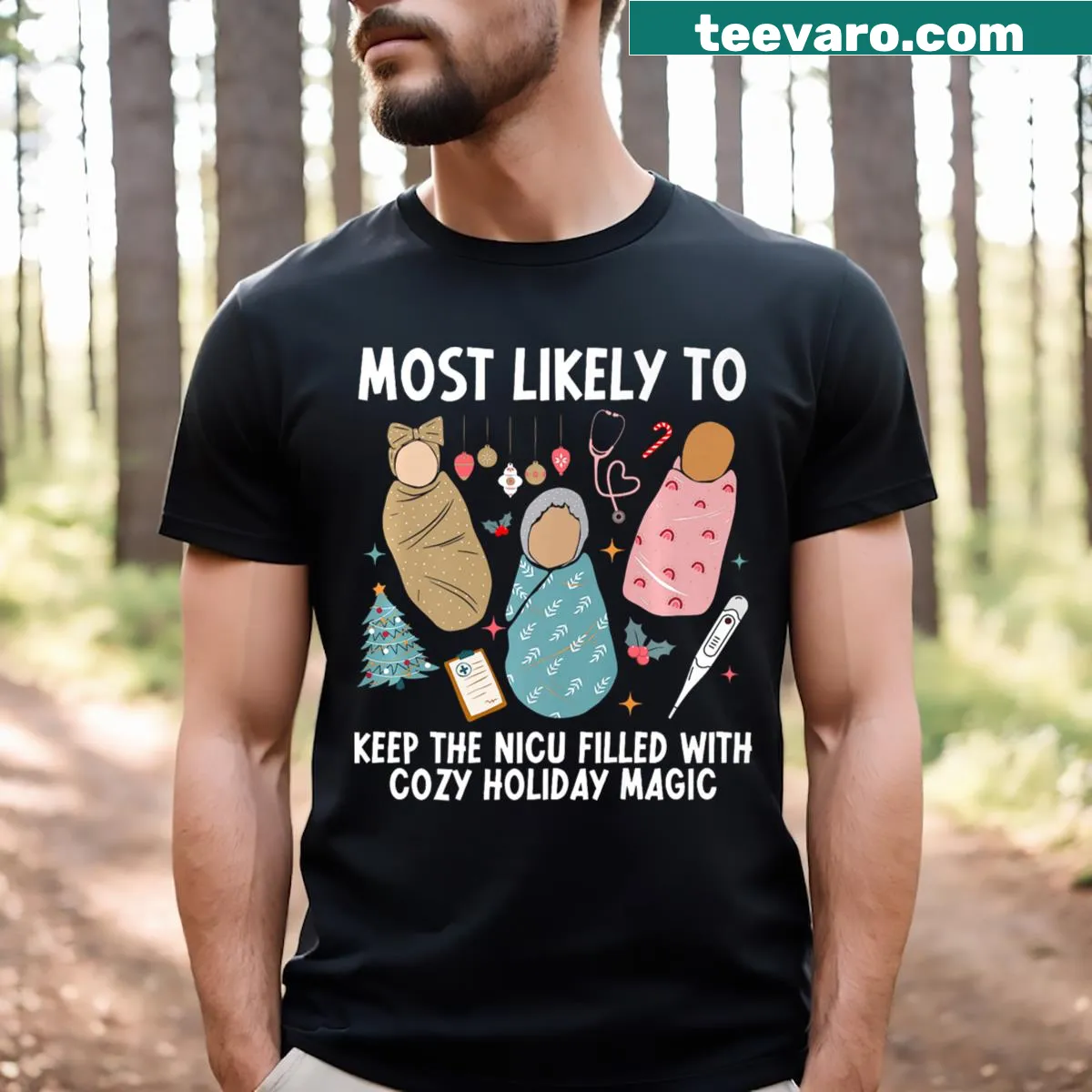 Nicu Nurse Christmas shirt with typography design — on a men's t-shirt