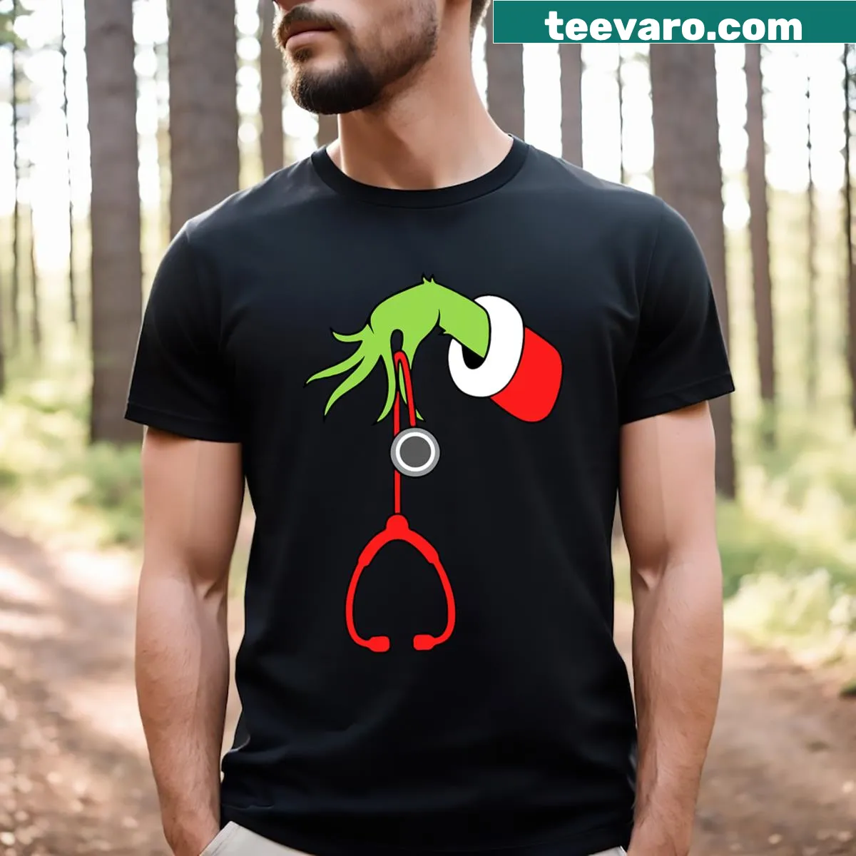 Nurse Christmas stethoscope graphic T-shirt — on a men's t-shirt