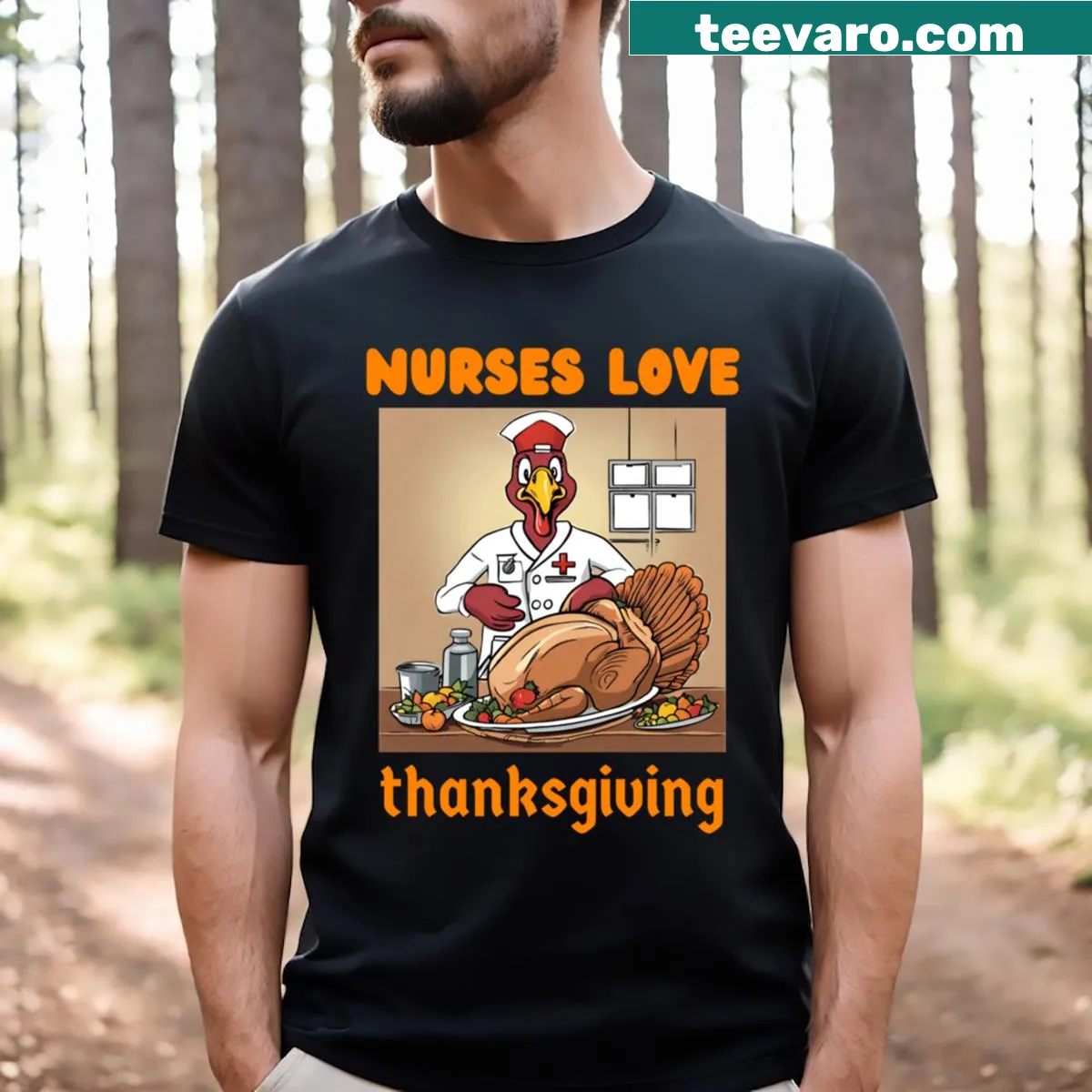 Funny turkey graphic Nurses Love Thanksgiving T-shirt — on a men's t-shirt