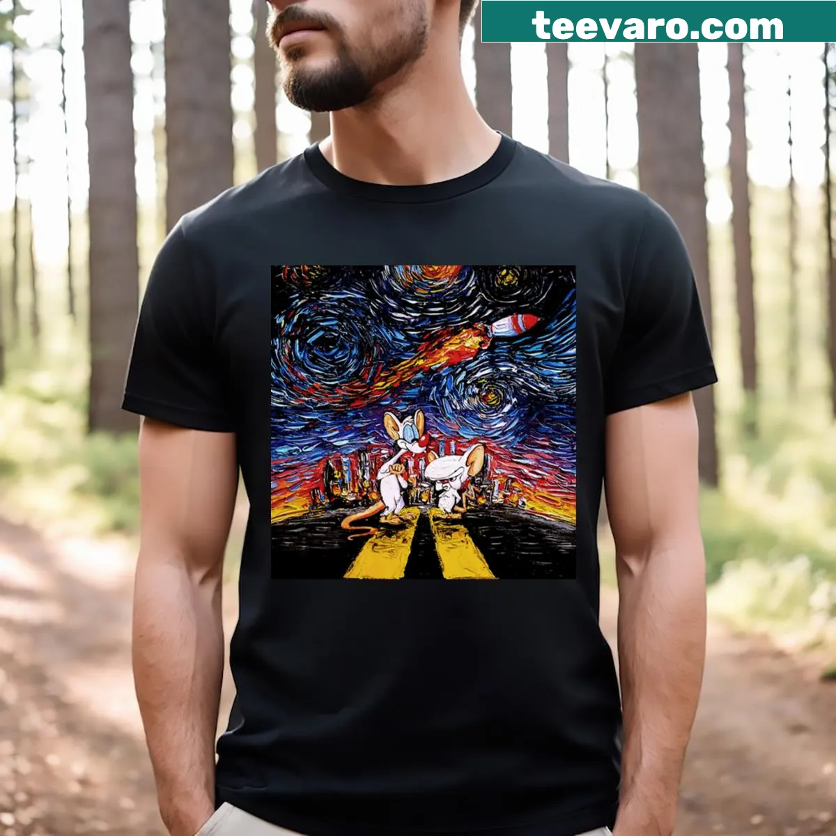 Pinky and The Brain cartoon parody t-shirt — on a men's t-shirt