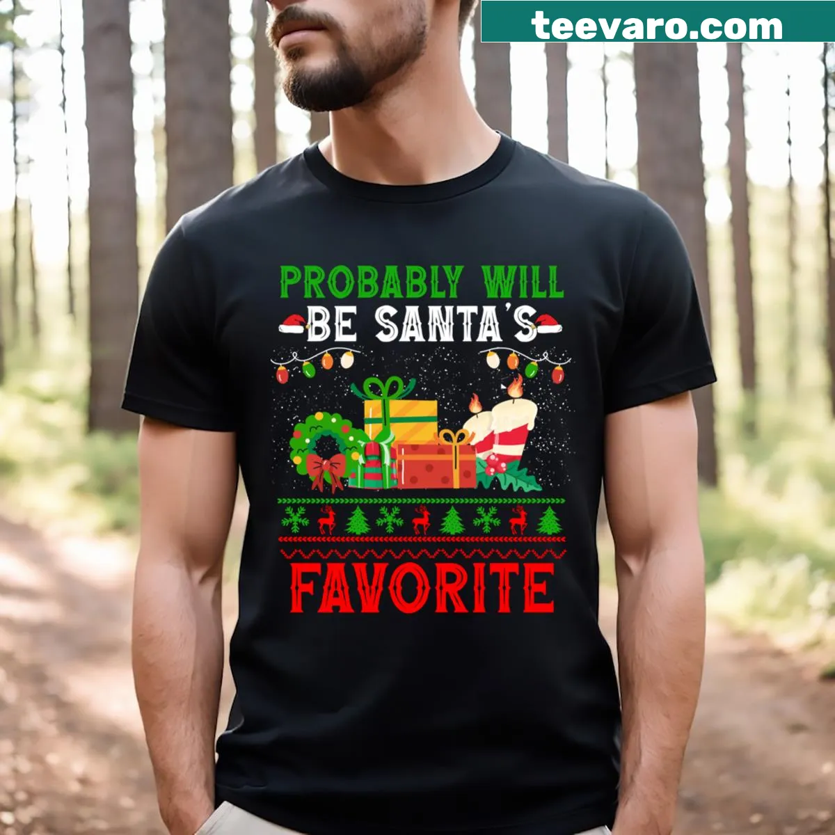 Funny Christmas T-shirt with playful Santa quote — on a men's t-shirt