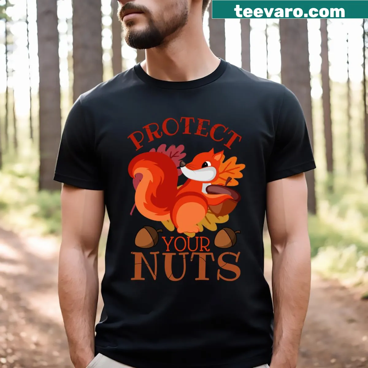 Funny t-shirt with squirrel graphic and playful text — on a men's t-shirt