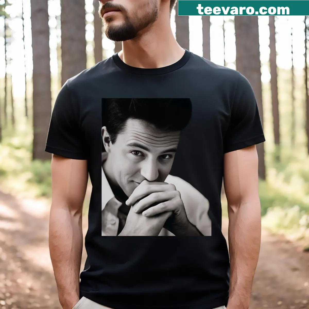 Tribute shirt for Matthew Perry with respectful text. — on a men's t-shirt