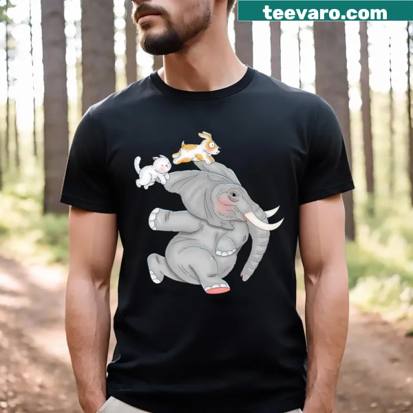 Cartoon running elephant graphic on kids t-shirt