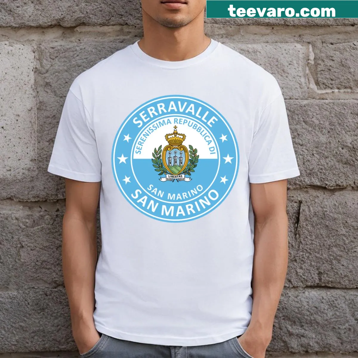 T-shirt featuring the name Serravalle San Marino — on a men's t-shirt
