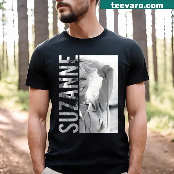 Artistic 'Suzanne Young' text on a literary-themed t-shirt