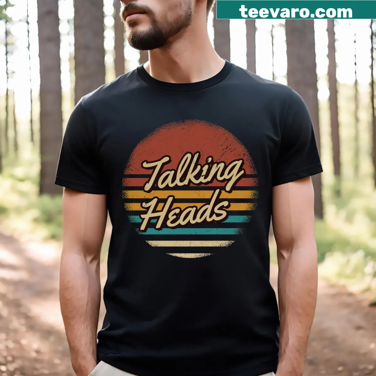 Retro typography T-shirt inspired by Talking Heads — on a men's t-shirt