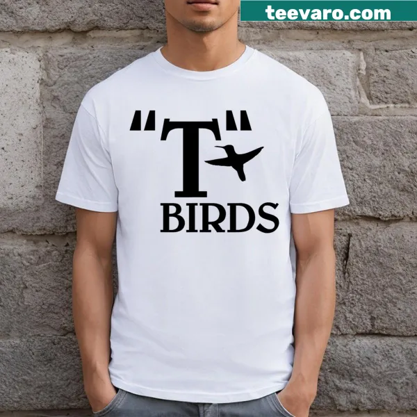 Badge emblem design for Thunderbird enthusiasts on a men's T-shirt.