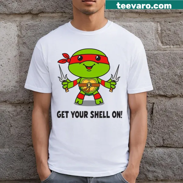 Chibi Raphael on Teenage Mutant Ninja Turtles t-shirt with Get Your Shell On text