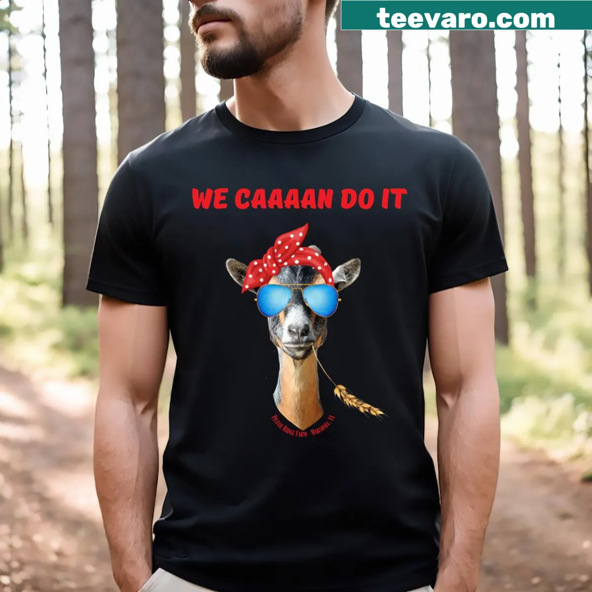 Cute goat-themed T-shirt with fun puns and cartoon graphics — on a men's t-shirt