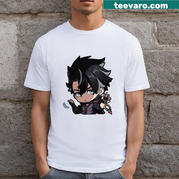 Chibi-style Wriothesley graphic t-shirt from Genshin Impact