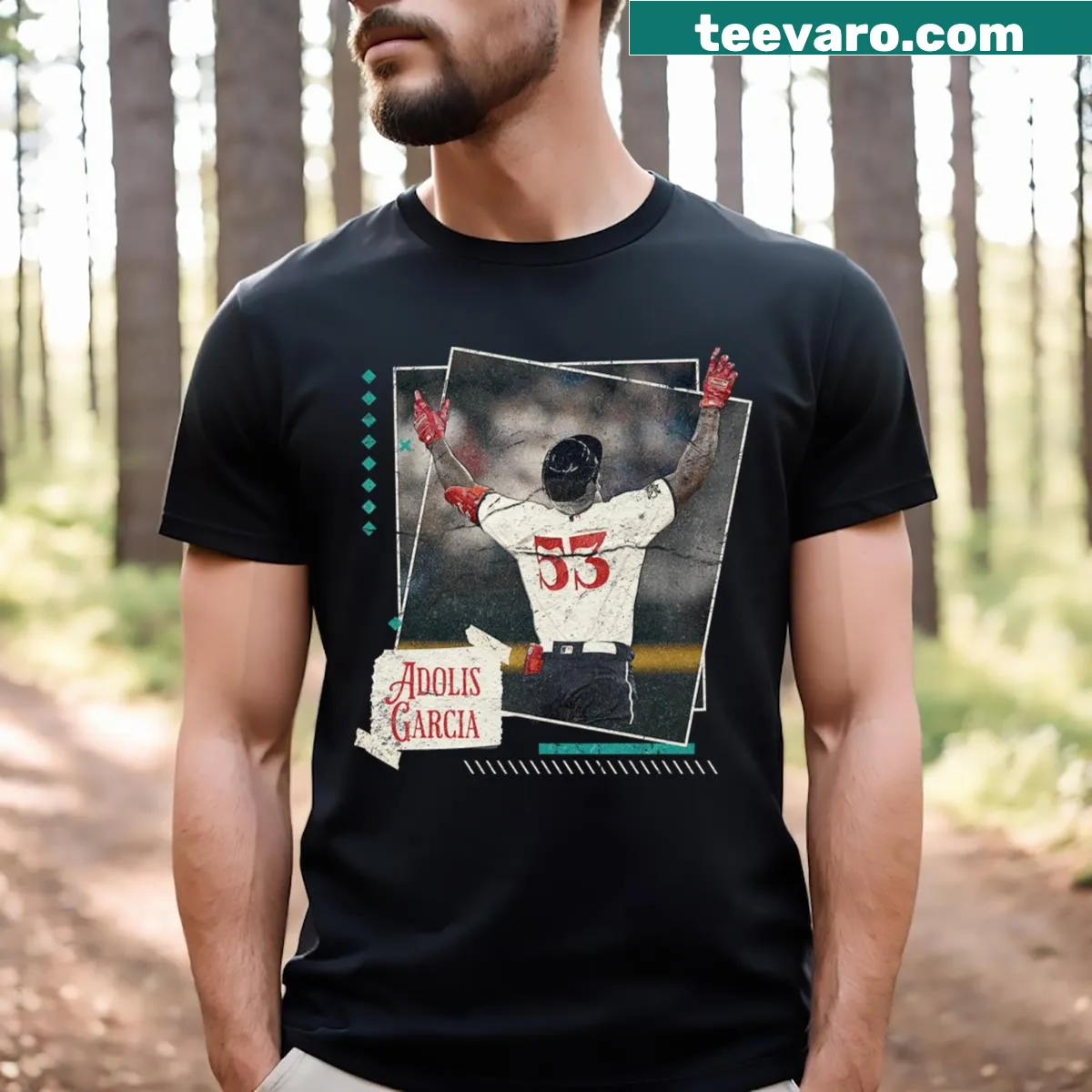Bold Adolis 55 sports-themed T-shirt — on a men's t-shirt