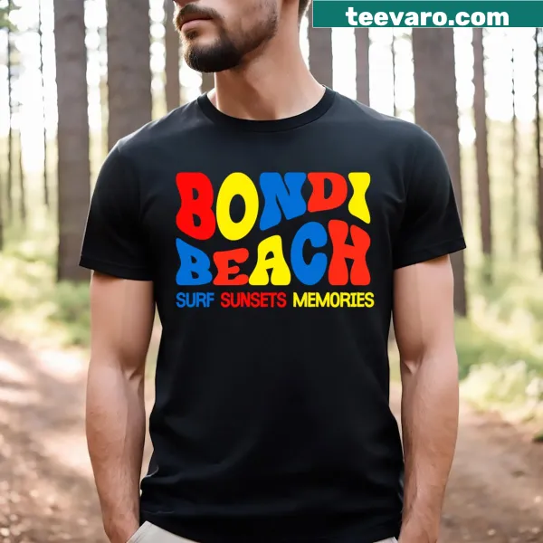 Illustration of Bondi Beach sunset and surf on a T-shirt.