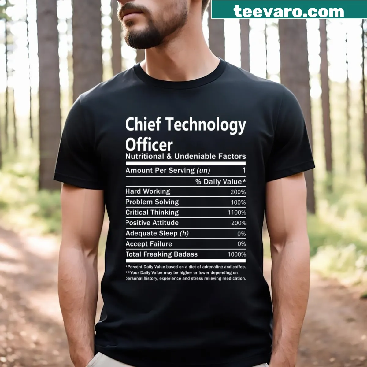 Text design referencing Chief Technology Officer role — on a men's t-shirt