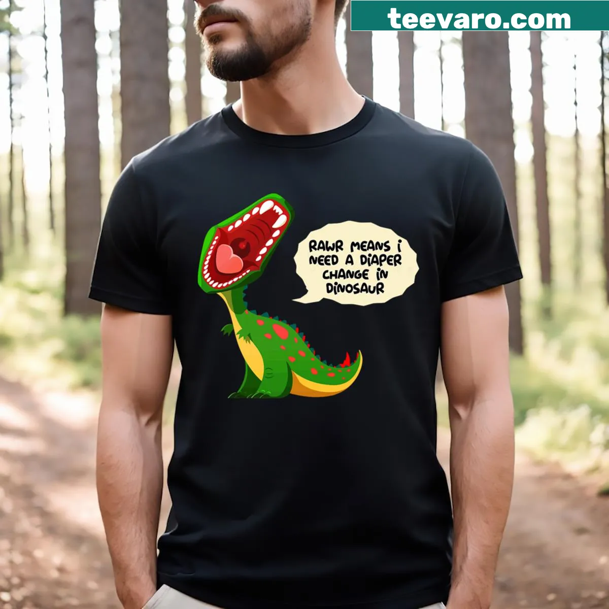 Funny dinosaur pun graphic on diaper change t-shirt — on a men's t-shirt