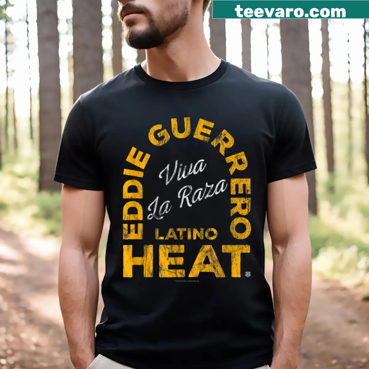 T-shirt honoring Eddie Guerrero with Latino Heat graphic — on a men's t-shirt