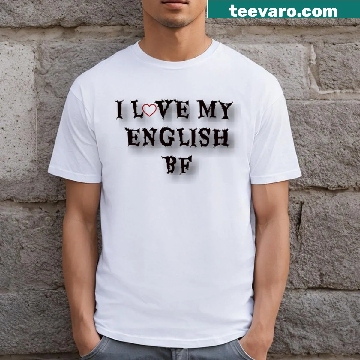 Typography graphic T-shirt celebrating English language enthusiasts — on a men's t-shirt