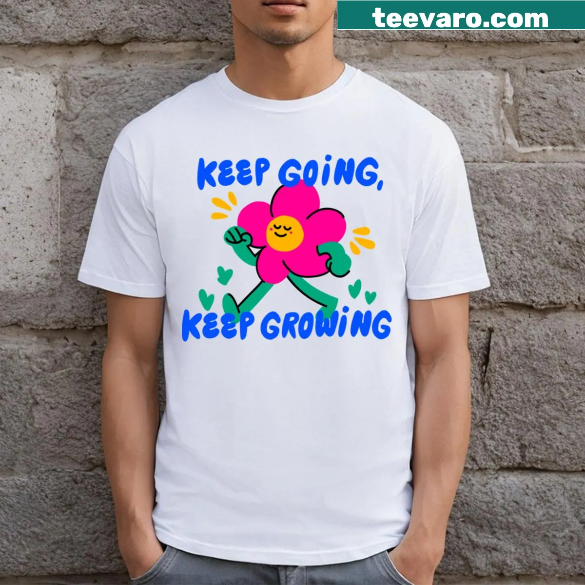 Inspirational T-shirt with a floral design and motivational text — on a men's t-shirt