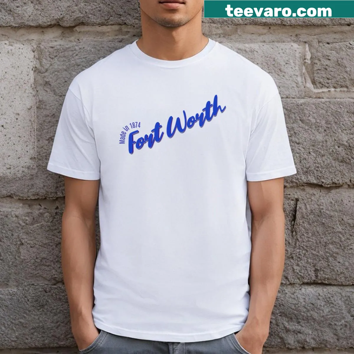 Vintage T-shirt featuring Fort Worth 1874 historical design — on a men's t-shirt