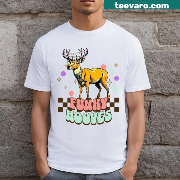 Cute cartoon T-shirt featuring a funky reindeer design