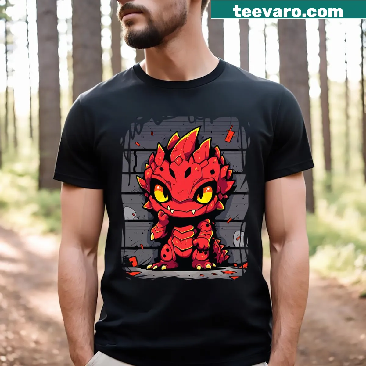 Cute monster graphic T-shirt with a Halloween theme. — on a men's t-shirt