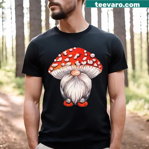 Cute Christmas gnome T-shirt with mushroom illustration