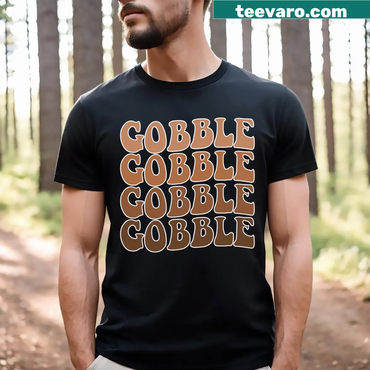 Funny turkey design with gobble text on Thanksgiving t-shirt — on a men's t-shirt