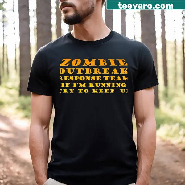 Funny zombie runner graphic on athletic t-shirt