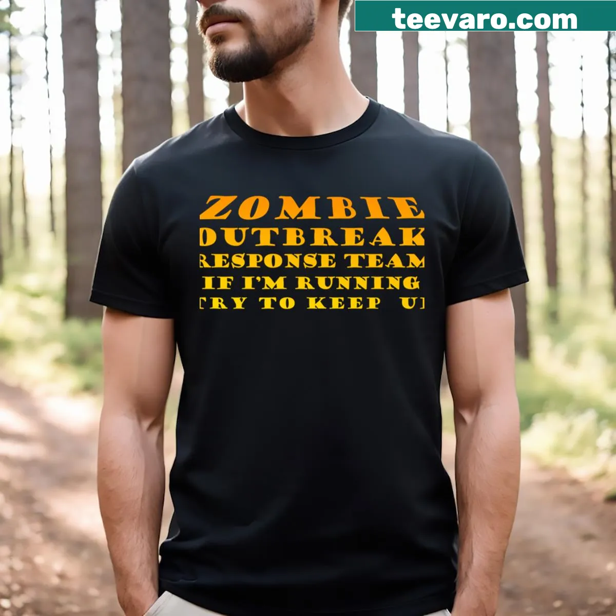 Funny zombie runner graphic on athletic t-shirt — on a men's t-shirt