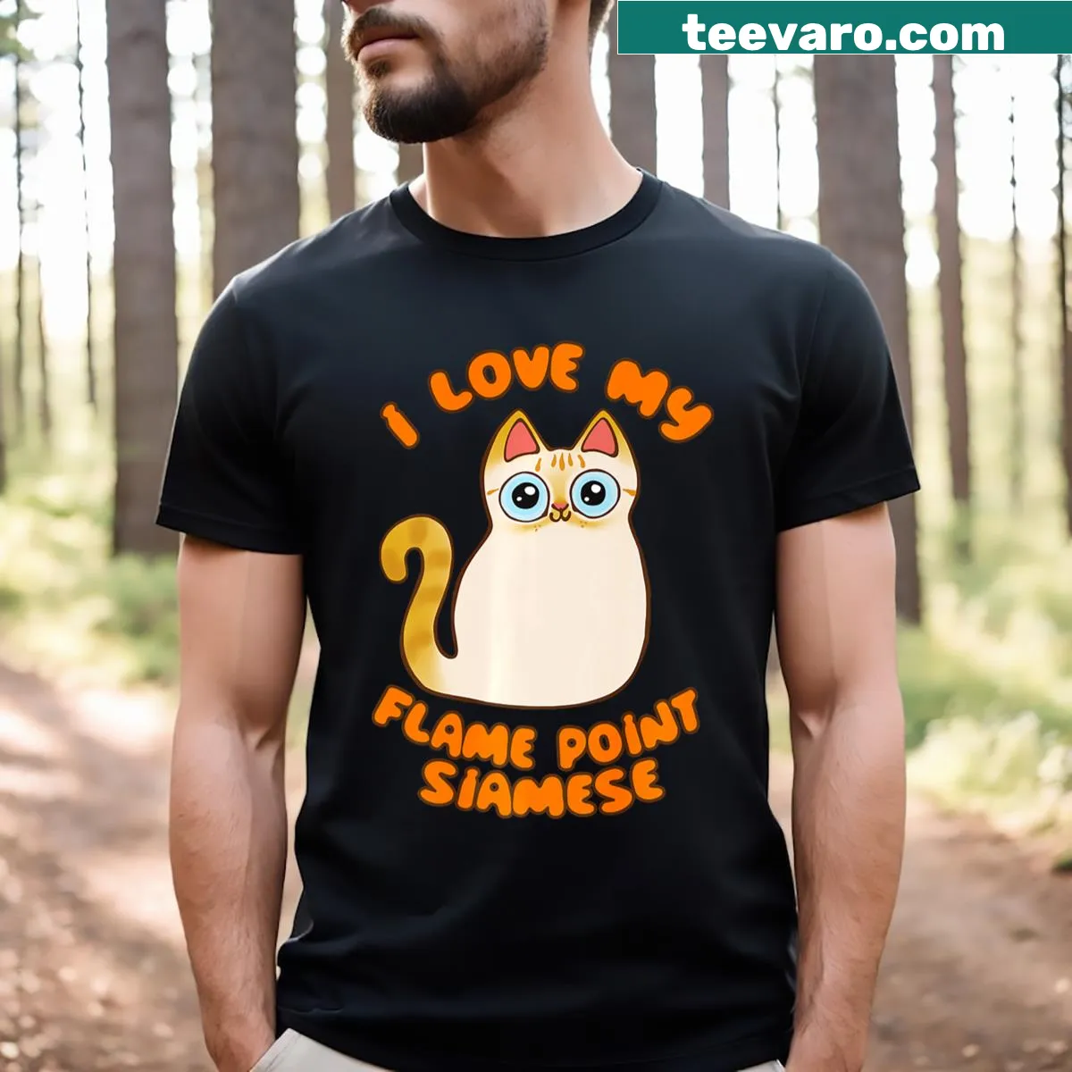 Cute cartoon design of a Flame Point Siamese cat in kawaii style — on a men's t-shirt