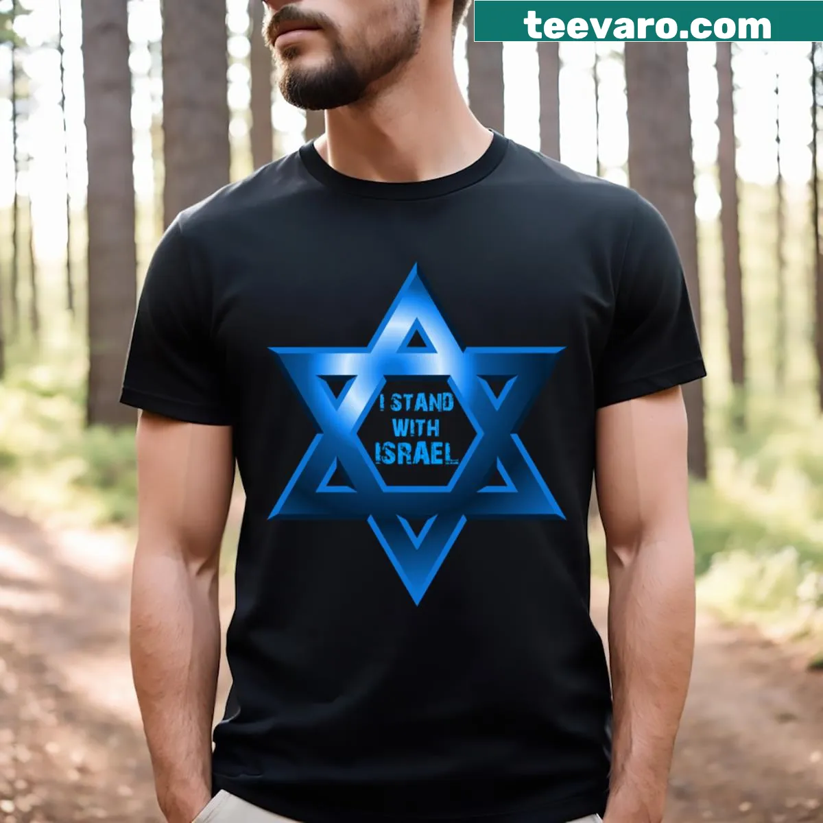 Israeli flag and Star of David graphic T-shirt showing support — on a men's t-shirt