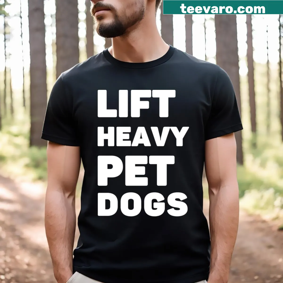Illustration of a dog lifting weights on a humorous T-shirt — on a men's t-shirt