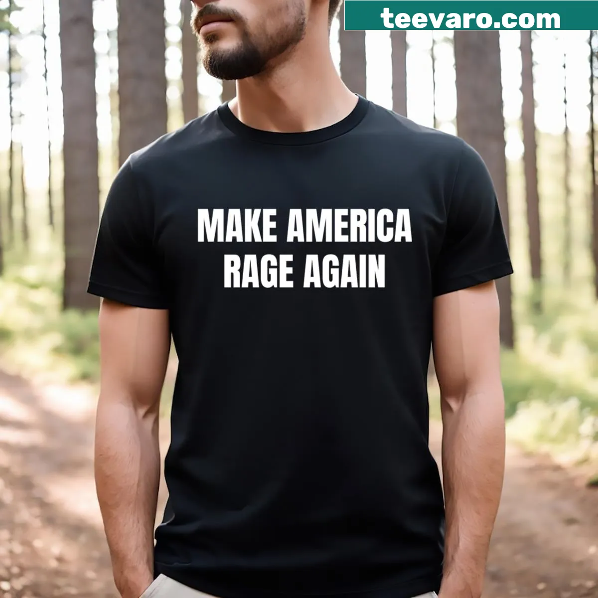 Patriotic t-shirt with the phrase 'Make America Rage Again' in bold text. — on a men's t-shirt