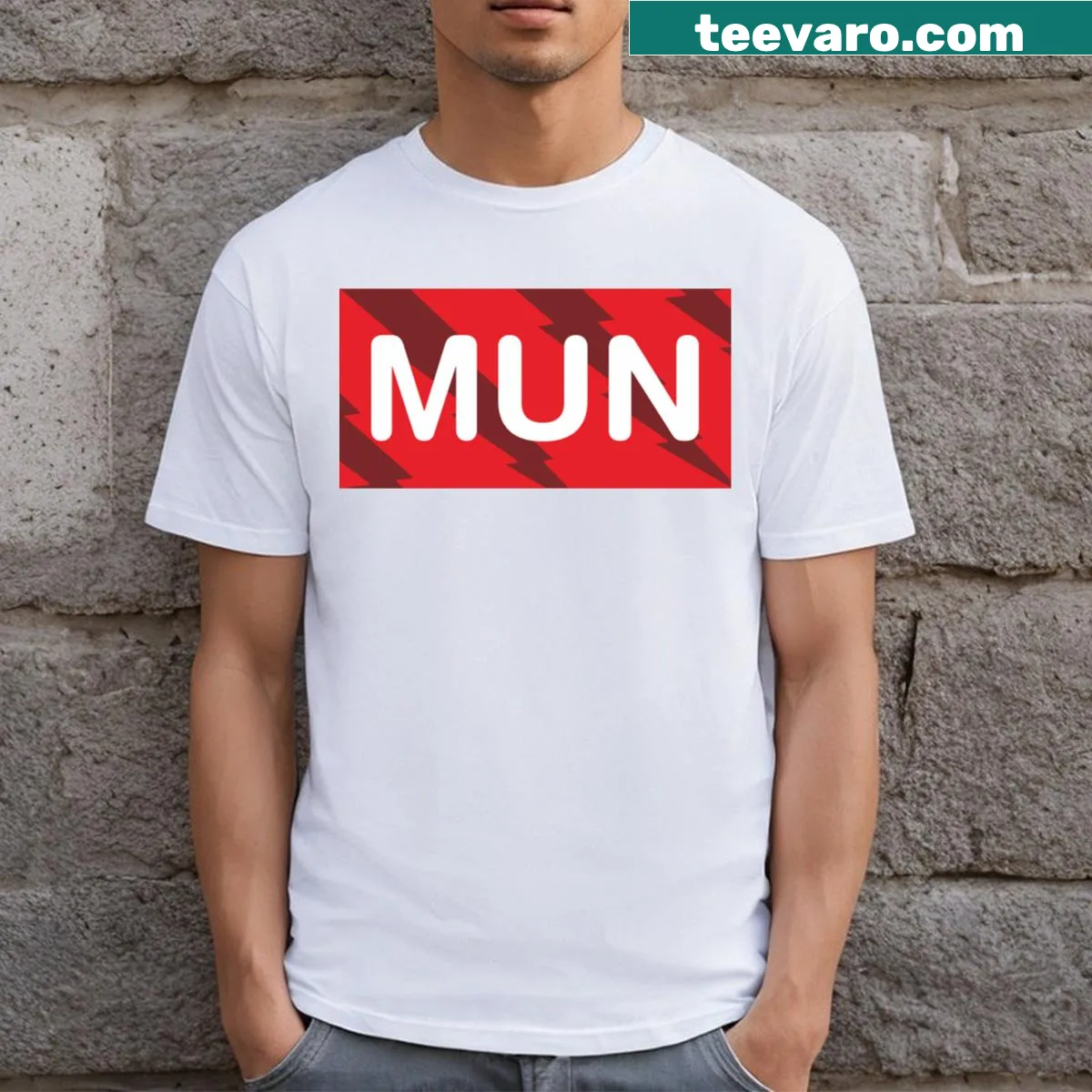 Classic Manchester logo graphic on t-shirt — on a men's t-shirt