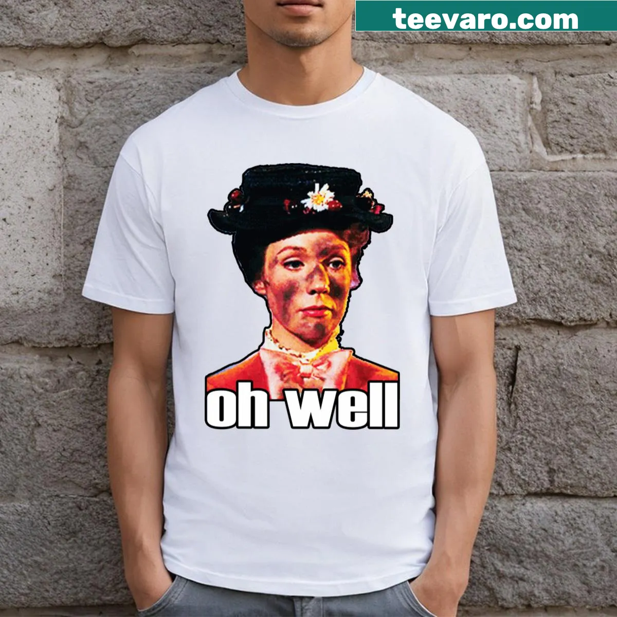 Graphic with the phrase 'Oh Well' in a whimsical style — on a men's t-shirt